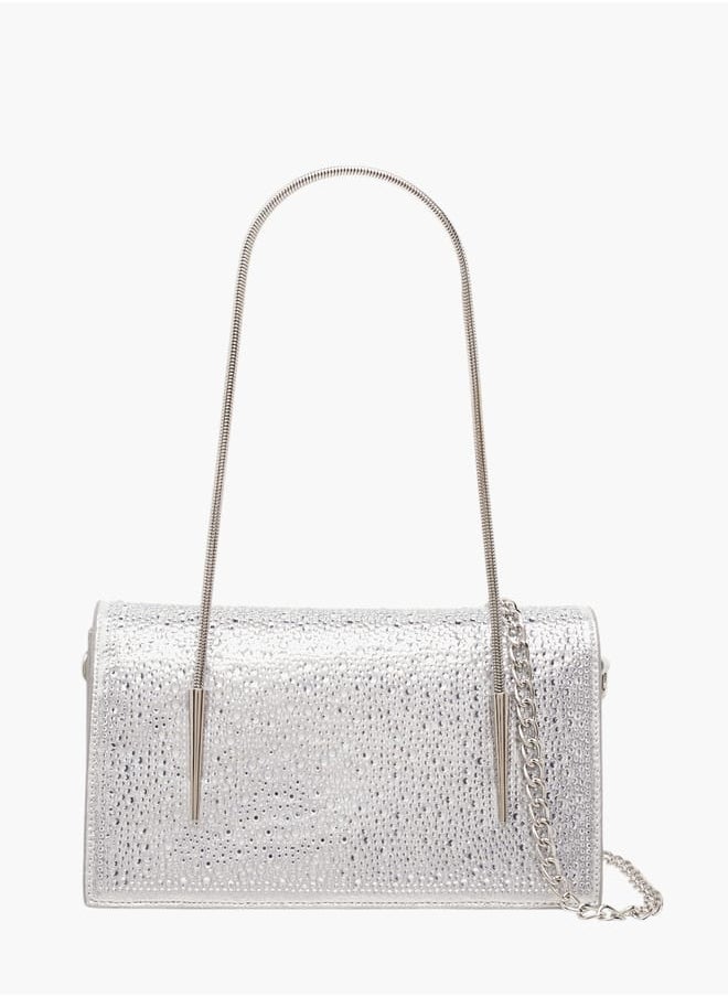 Women's Embellished Sling Bag with Chain Strap and Magnetic Button Closure