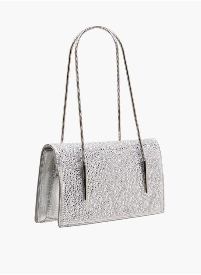 Women's Embellished Sling Bag with Chain Strap and Magnetic Button Closure