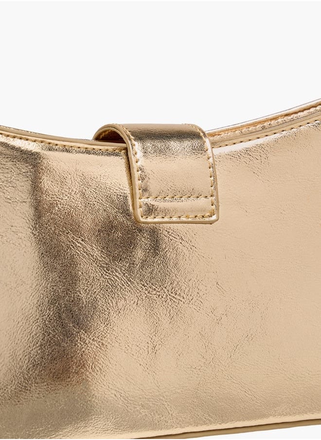 Women's Solid Shoulder Bag with Magnetic Closure and Strap