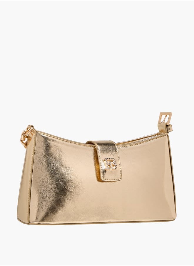 Women's Solid Shoulder Bag with Magnetic Closure and Strap