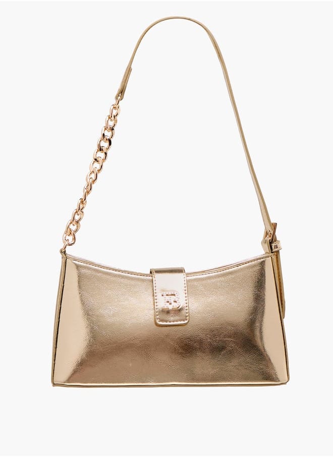 Women's Solid Shoulder Bag with Magnetic Closure and Strap