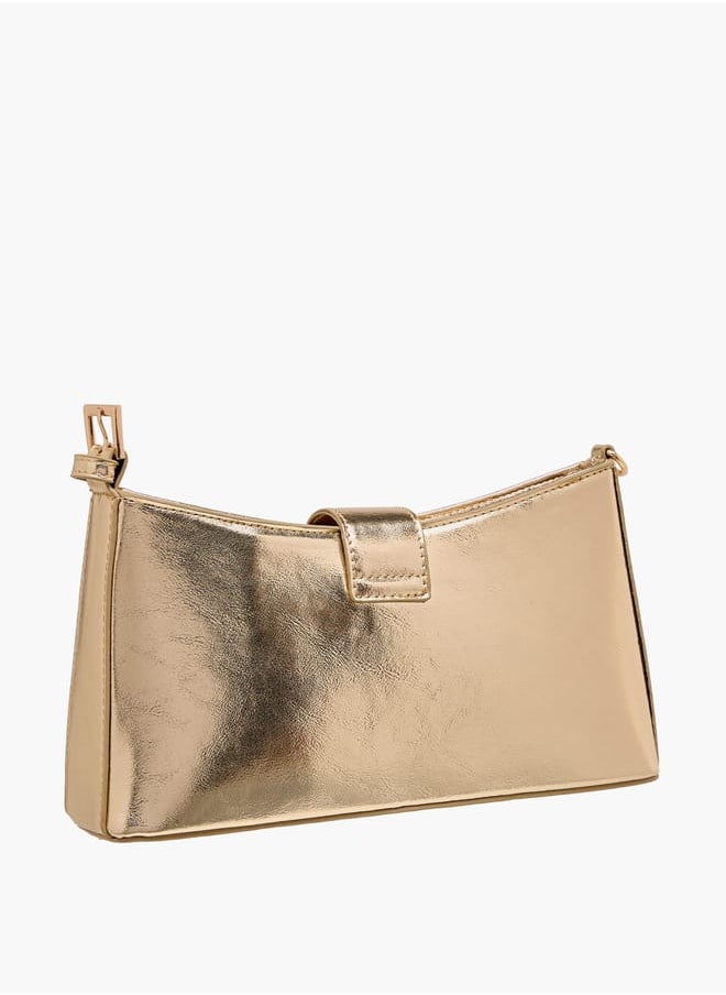 Women's Solid Shoulder Bag with Magnetic Closure and Strap