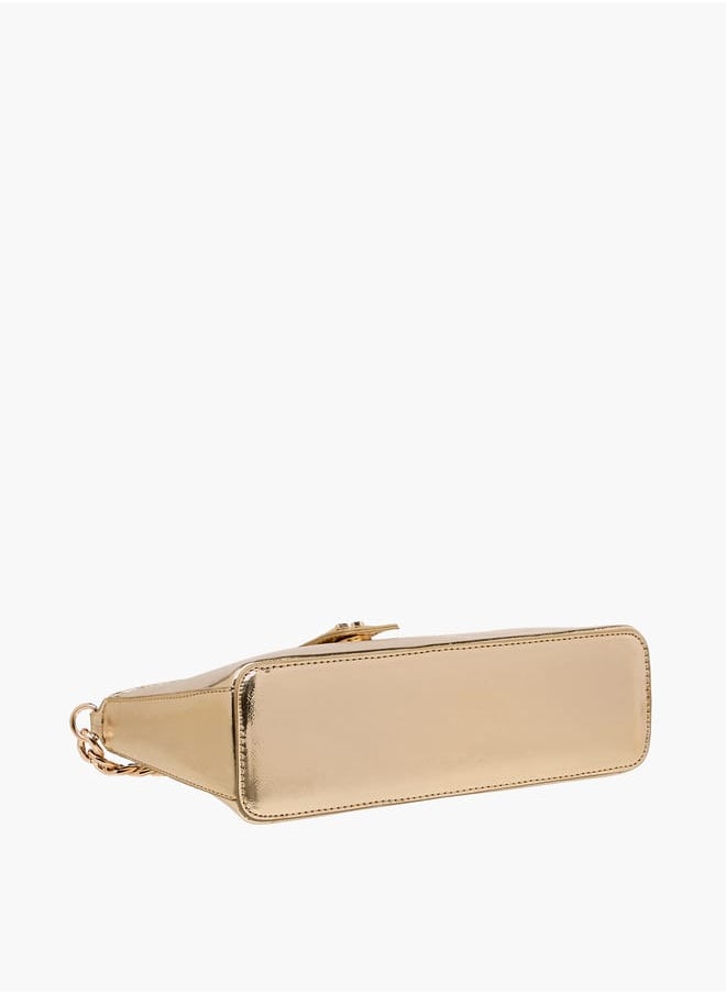 Women's Solid Shoulder Bag with Magnetic Closure and Strap