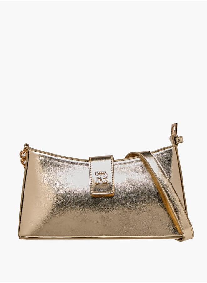 Women's Solid Shoulder Bag with Magnetic Closure and Strap