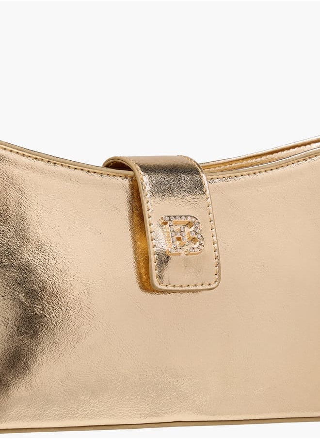 Women's Solid Shoulder Bag with Magnetic Closure and Strap