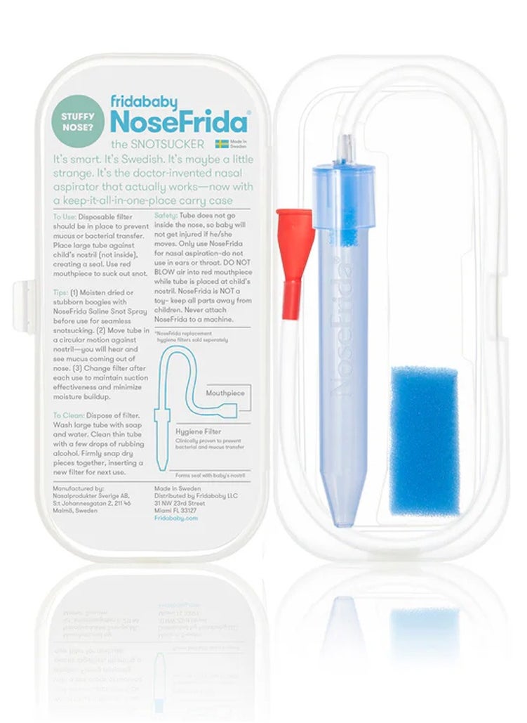 NoseFrida Snotsucker Nasal Aspirator | Made in Sweden | Baby Nose Cleaner with Hygienic Filters | BPA-Free, Safe, Easy to Clean | in Travel Pack | Mucus Remover