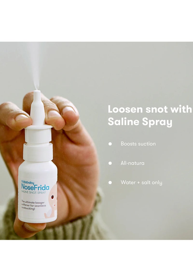 NoseFrida Snotsucker Saline Kit | Made in Sweden | Baby Nasal Aspirator, Saline Spray & 20 Hygiene Filters | Clears Stuffy Noses | Safe, BPA-Free, Pediatrician Recommended