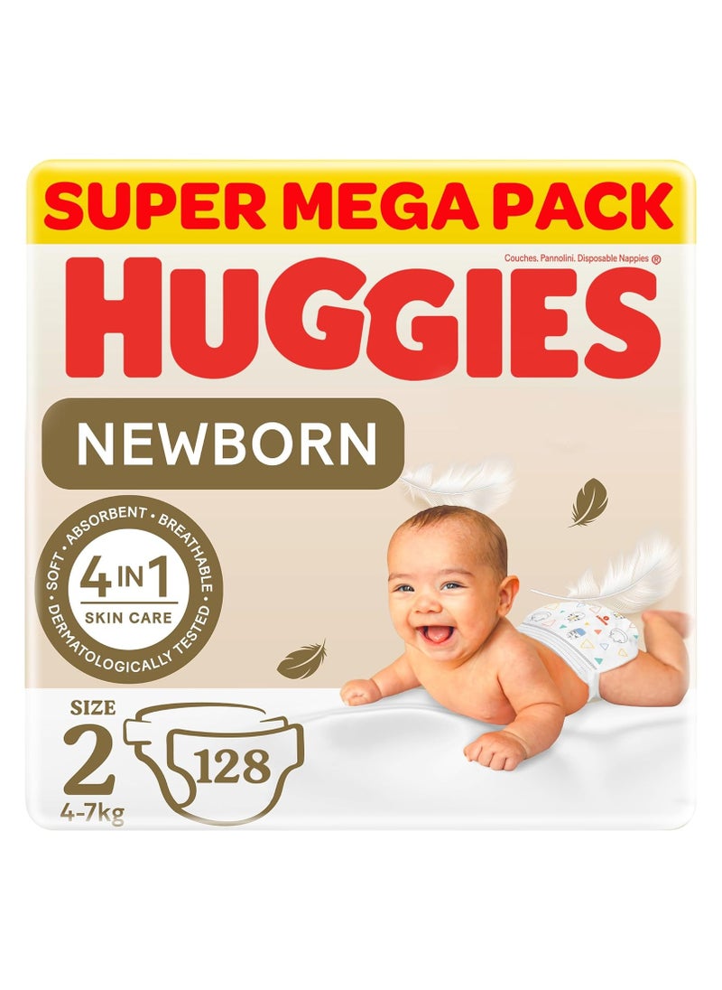 Huggies Extra Care Newborn, Size 2, 4 - 6 kg, Twin Jumbo Pack, 128 Diapers