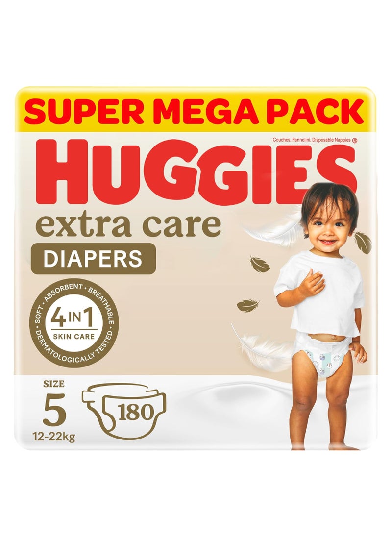 Huggies Extra Care, Size 5, 12 -22 kg, Super Mega Pack, 180 Diapers