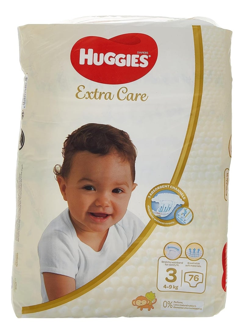 Huggies Extra Care, Size 3, 4 - 9 kg, Jumbo Pack, 76 Diapers