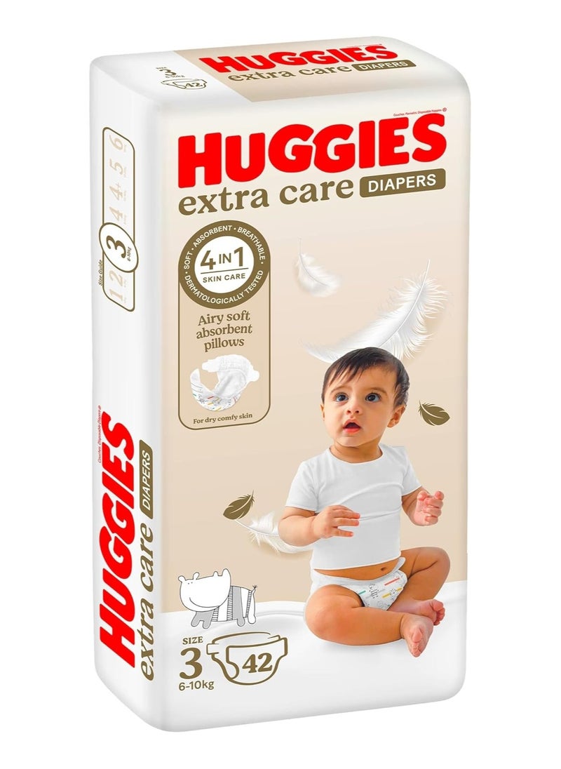 Huggies Extra Care, Size 3, 4 - 9 kg, Value Pack, 42 Diapers