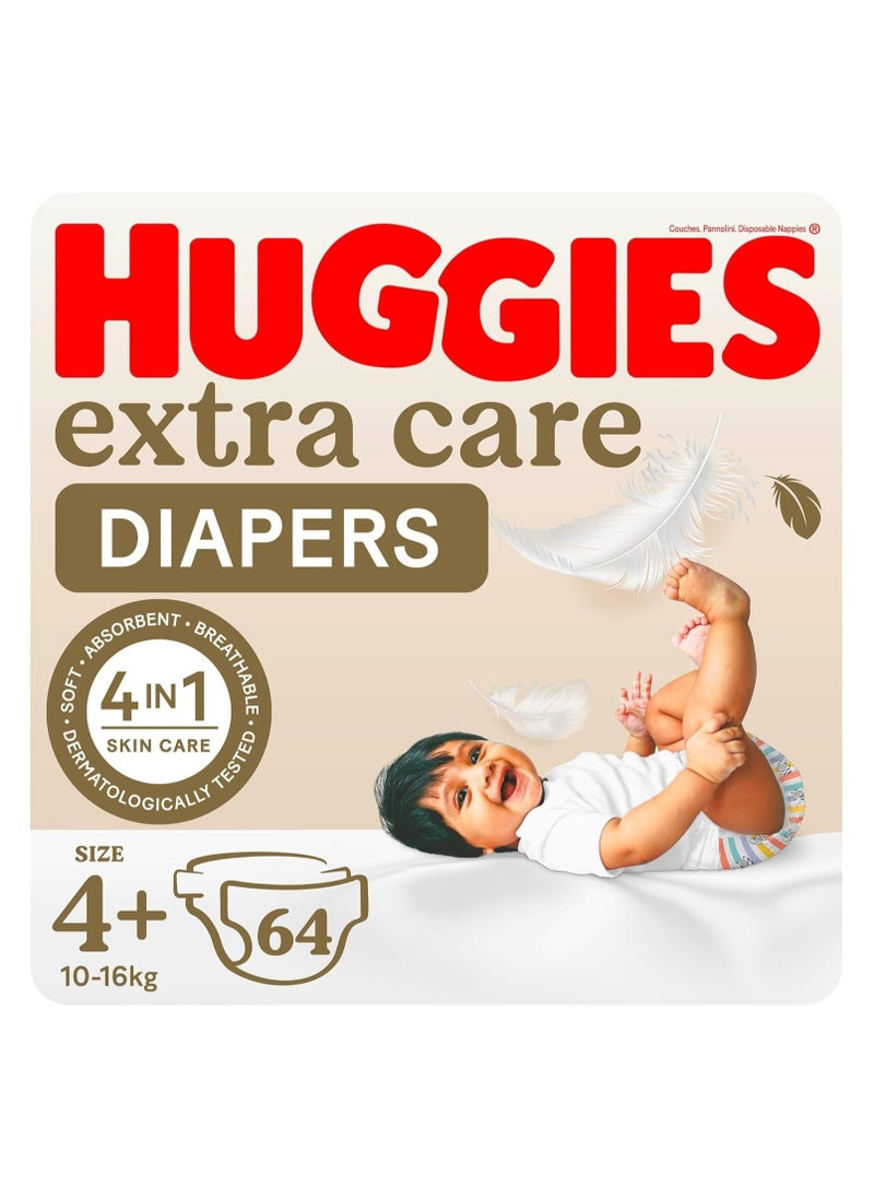 Huggies Extra Care, Size 4+, 10 -16 kg, Jumbo Pack, 64 Diapers