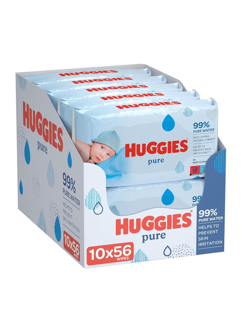 Huggies Pure Baby Wipes, 99% Pure Water Wipes, 10 Pack x 56 (560 Wipes)