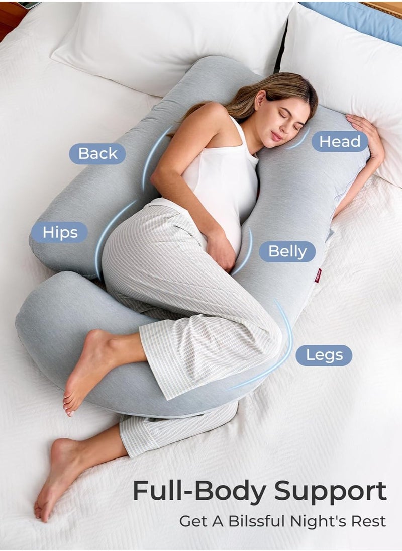 Pregnancy Pillows with Cooling Cover, U-Shaped Full Body Maternity Pillow for Side Sleepers 57 Inch - Support for Back, Hip, Belly, Legs for Pregnant Women