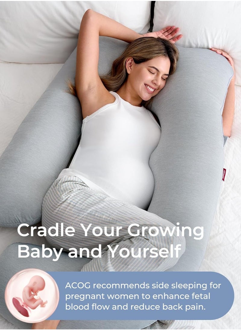 Pregnancy Pillows with Cooling Cover, U-Shaped Full Body Maternity Pillow for Side Sleepers 57 Inch - Support for Back, Hip, Belly, Legs for Pregnant Women