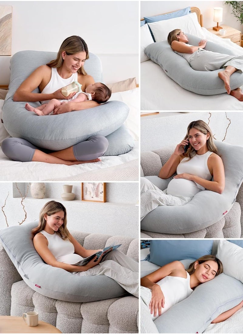 Pregnancy Pillows with Cooling Cover, U-Shaped Full Body Maternity Pillow for Side Sleepers 57 Inch - Support for Back, Hip, Belly, Legs for Pregnant Women