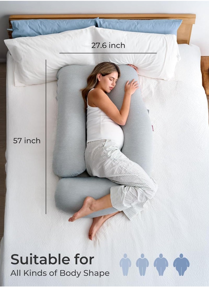 Pregnancy Pillows with Cooling Cover, U-Shaped Full Body Maternity Pillow for Side Sleepers 57 Inch - Support for Back, Hip, Belly, Legs for Pregnant Women
