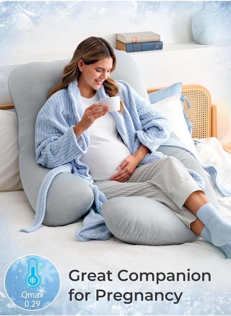 Pregnancy Pillows with Cooling Cover, U-Shaped Full Body Maternity Pillow for Side Sleepers 57 Inch - Support for Back, Hip, Belly, Legs for Pregnant Women