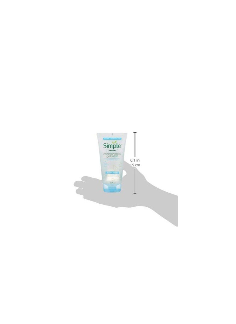 Simple Facial Gel Wash Cleanser, Water Boost Micellar For Dry Or Sensitive Skin, 5 Ounce (Pack Of 6)