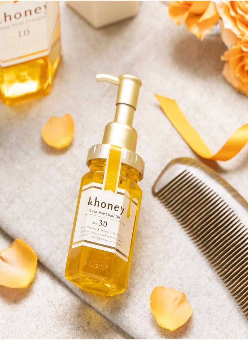 EX Deep Moist Hair Oil 3.0 - Ultra Moist Organic Hair Treatment with Honey & Moroccan Argan Oil - 3.4 fl oz (100 ml) - For Dry & Coarse Hair - Grand Rose Honey Scent - Additive-Free Formula