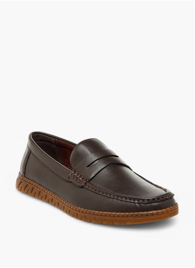 Men's Textured Slip-On Loafers with Cutout Detail