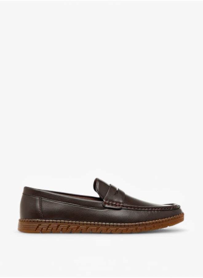 Men's Textured Slip-On Loafers with Cutout Detail