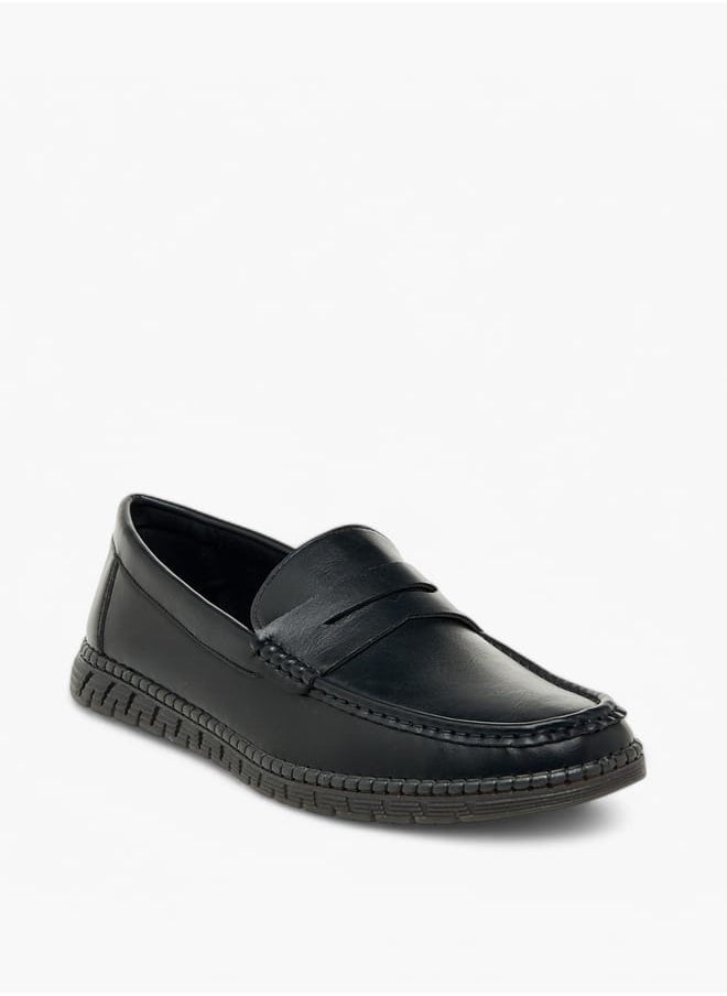 Men's Textured Slip-On Loafers with Cutout Detail