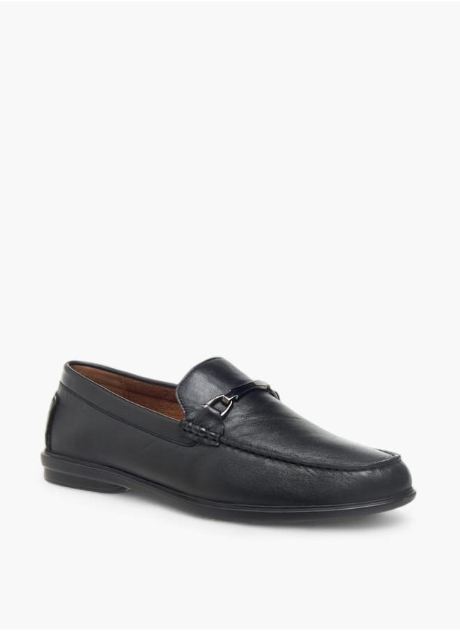 Men's Solid Slip-On Loafers with Metal Accent