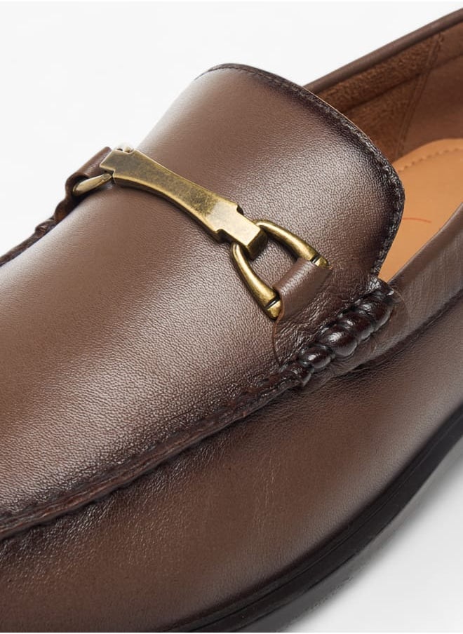 Men's Solid Slip-On Loafers with Metal Accent