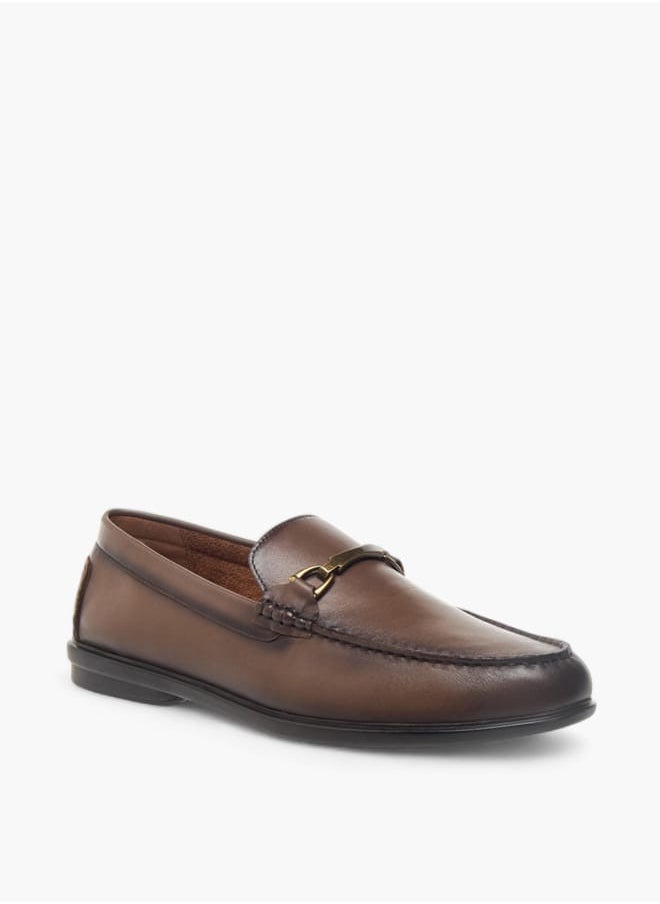 Men's Solid Slip-On Loafers with Metal Accent