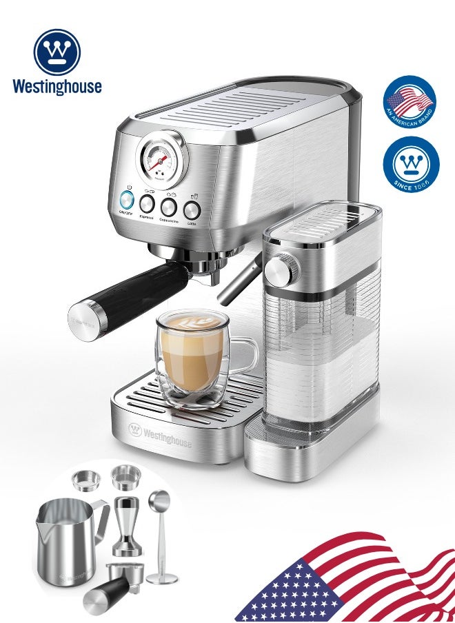 Coffee Machine Espresso Coffee Maker – 20-Bar Pressure, Integrated Milk Frother, 700ml Milk Tank, Stainless Steel Design