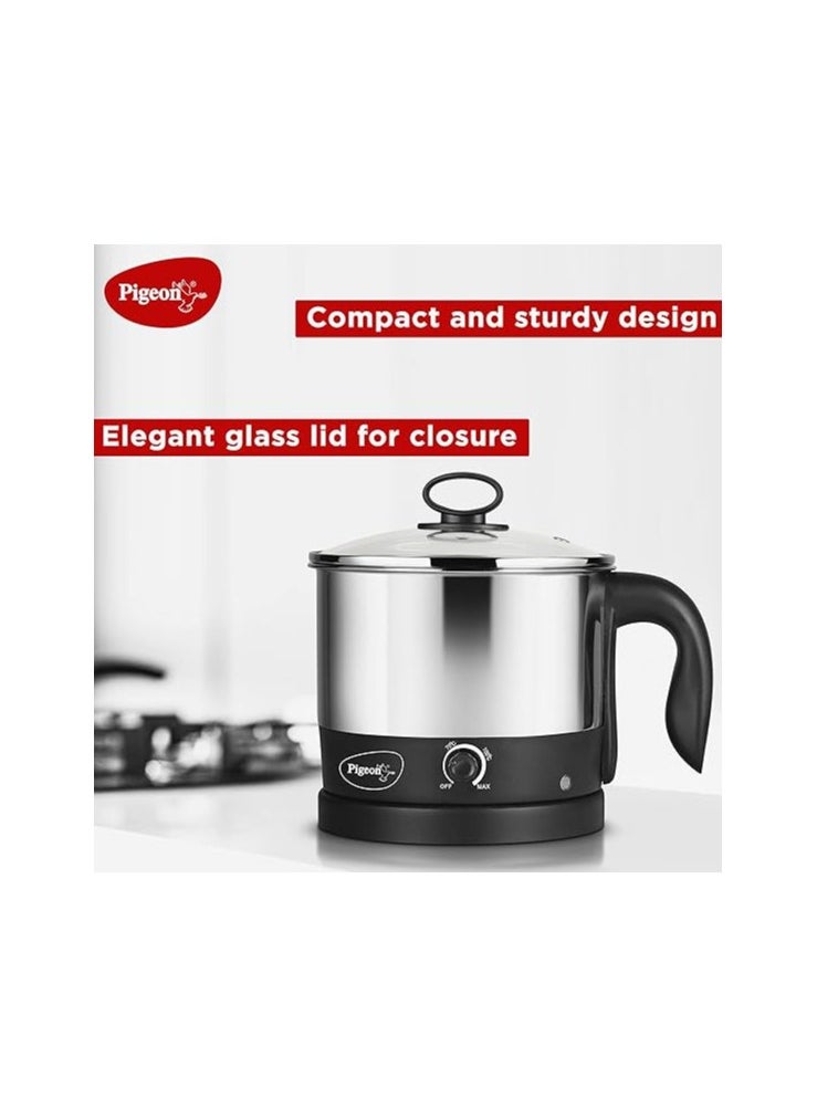 Pigeon Kessel Multipurpose Kettle (12173) 1.2 litres with Stainless Steel Body, used for boiling Water and milk, Tea, Coffee, Oats, Noodles, Soup etc. 600 Watt (Black & Silver)