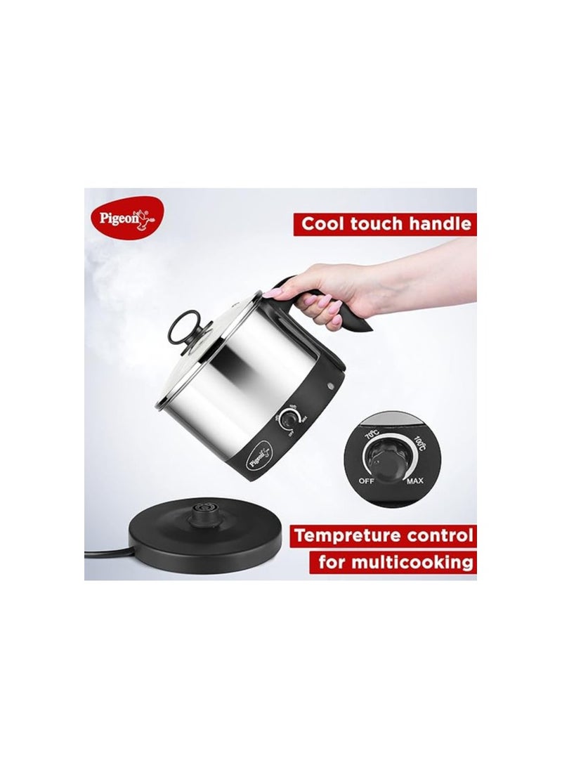Pigeon Kessel Multipurpose Kettle (12173) 1.2 litres with Stainless Steel Body, used for boiling Water and milk, Tea, Coffee, Oats, Noodles, Soup etc. 600 Watt (Black & Silver)
