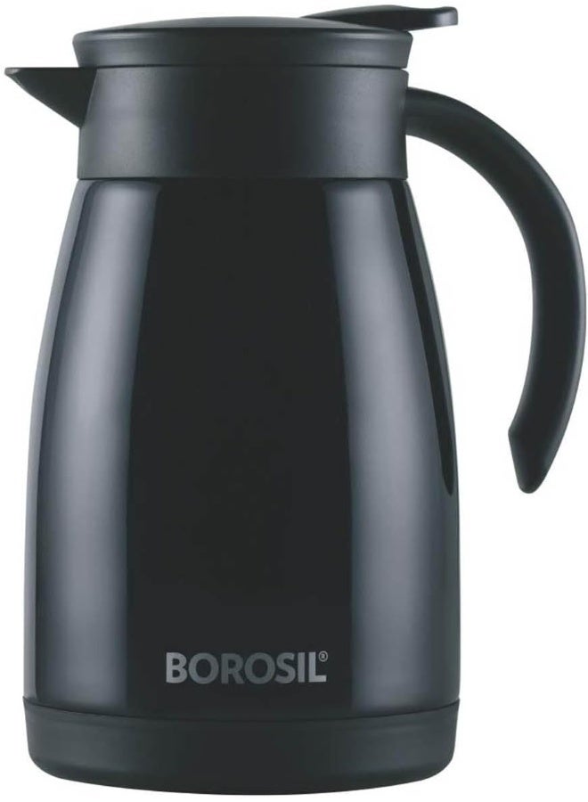 Borosil Vacuum Insulated Stainless Steel Teapot | Tea Pot | Thermal Flask | Thermos | Carafe | Jug | Coffee Pot | For Water, Coffee, Tea | 750 Ml Black