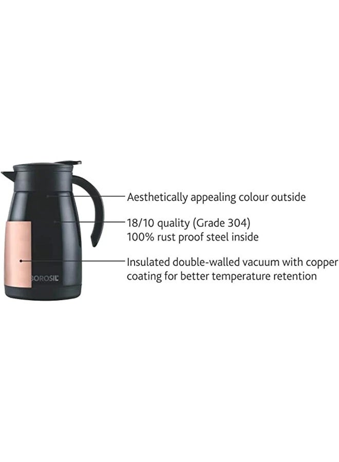 Borosil Vacuum Insulated Stainless Steel Teapot | Tea Pot | Thermal Flask | Thermos | Carafe | Jug | Coffee Pot | For Water, Coffee, Tea | 750 Ml Black