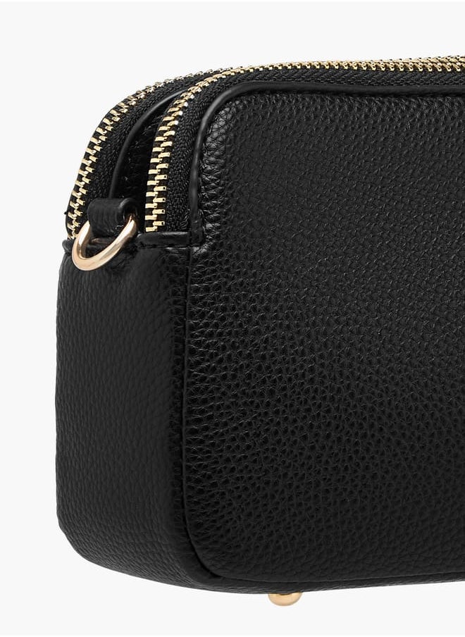 Women Textured Crossbody Bag with Chain Strap and Zip Closure
