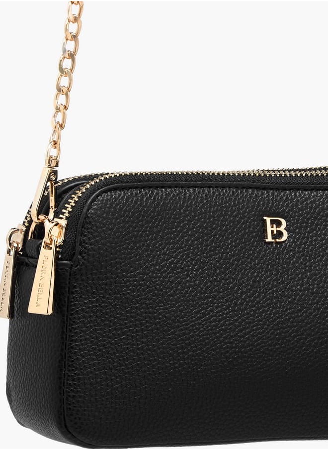 Women Textured Crossbody Bag with Chain Strap and Zip Closure