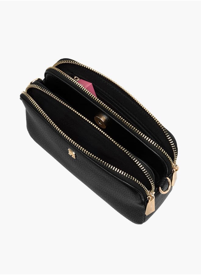 Women Textured Crossbody Bag with Chain Strap and Zip Closure