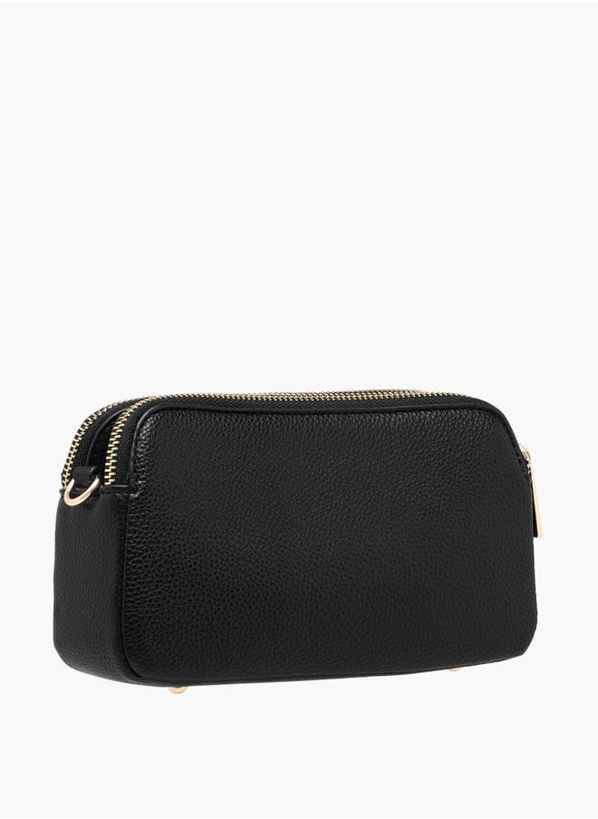 Women Textured Crossbody Bag with Chain Strap and Zip Closure