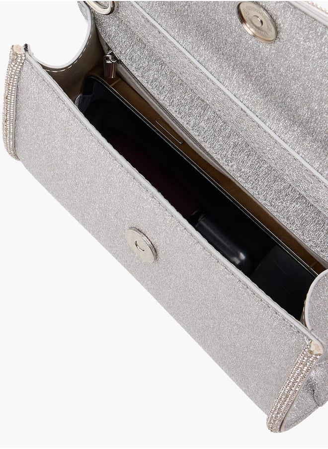 Women Embellished Crossbody Bag with Detachable Chain Strap and Flap Closure