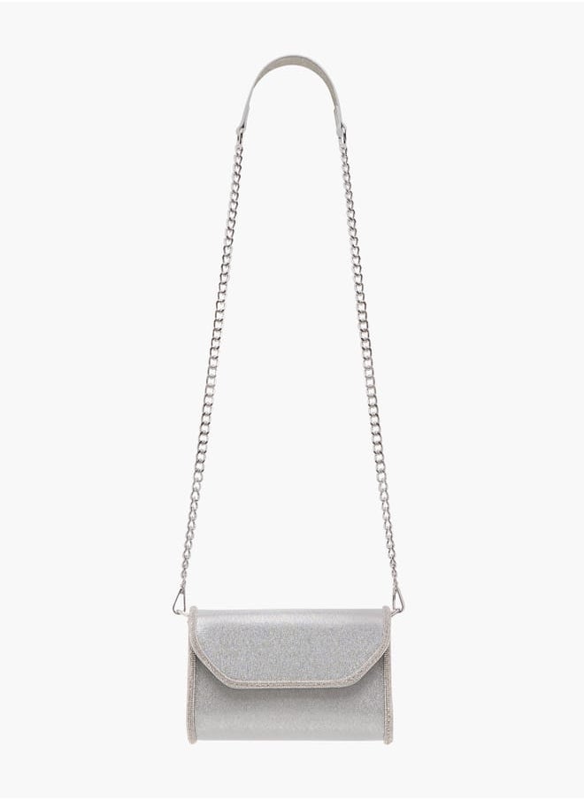 Women Embellished Crossbody Bag with Detachable Chain Strap and Flap Closure