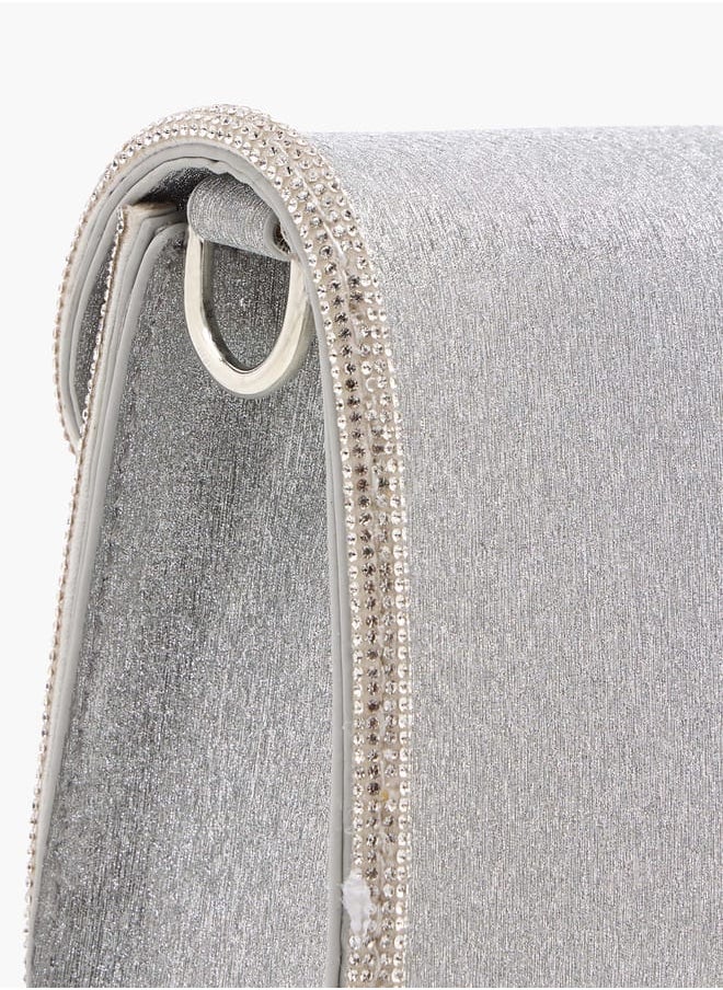 Women Embellished Crossbody Bag with Detachable Chain Strap and Flap Closure