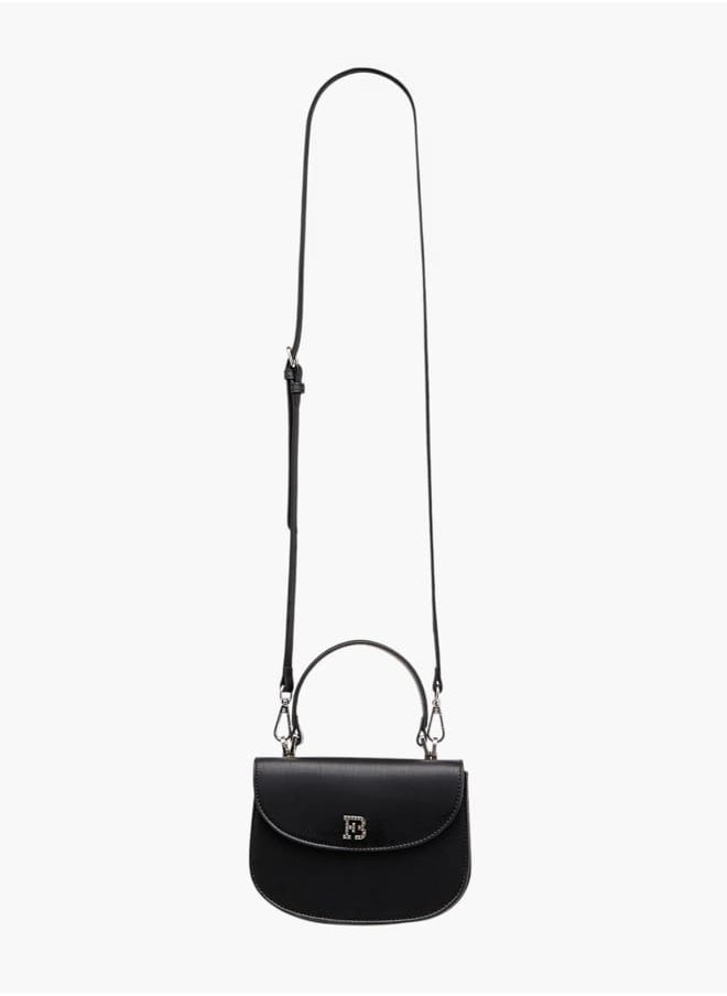 Women Textured Satchel Bag with Button Closure and Adjustable Strap Ramadan Collection