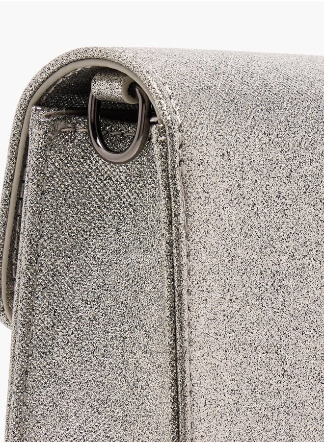 Women Metallic Crossbody Bag with Button Closure and Chain Strap