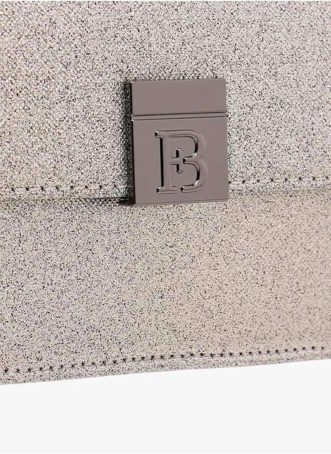 Women Metallic Crossbody Bag with Button Closure and Chain Strap