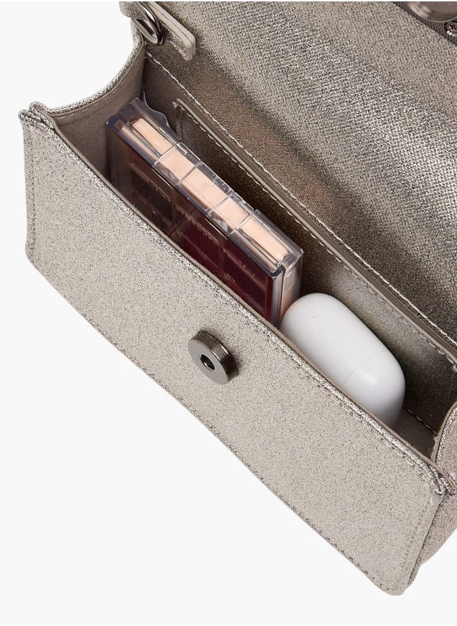 Women Metallic Crossbody Bag with Button Closure and Chain Strap