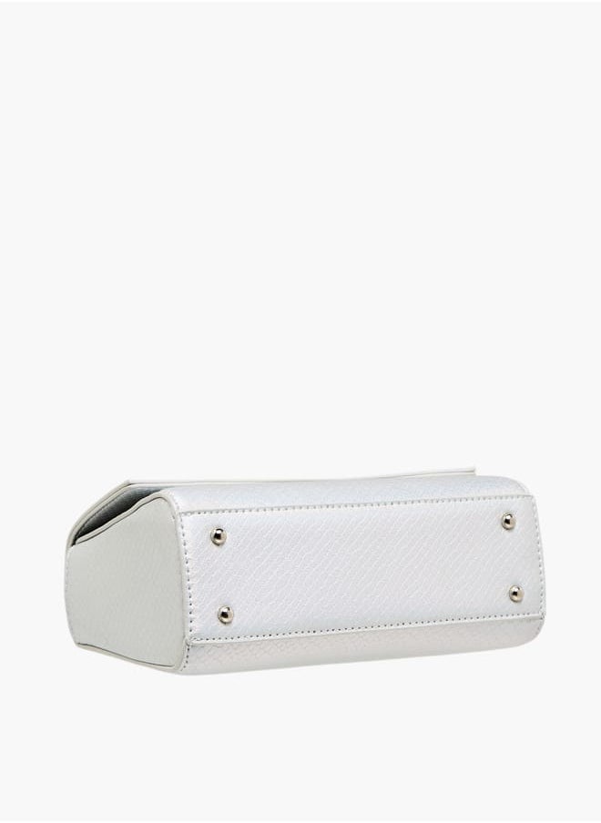 Women Textured Satchel Bag with Grab Handle and Button Closure