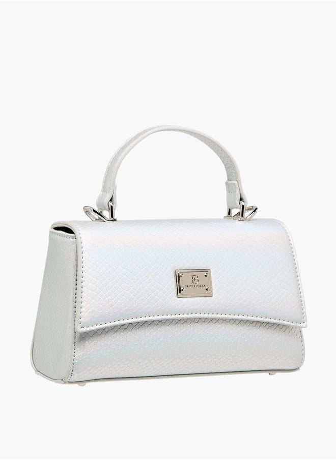 Women Textured Satchel Bag with Grab Handle and Button Closure