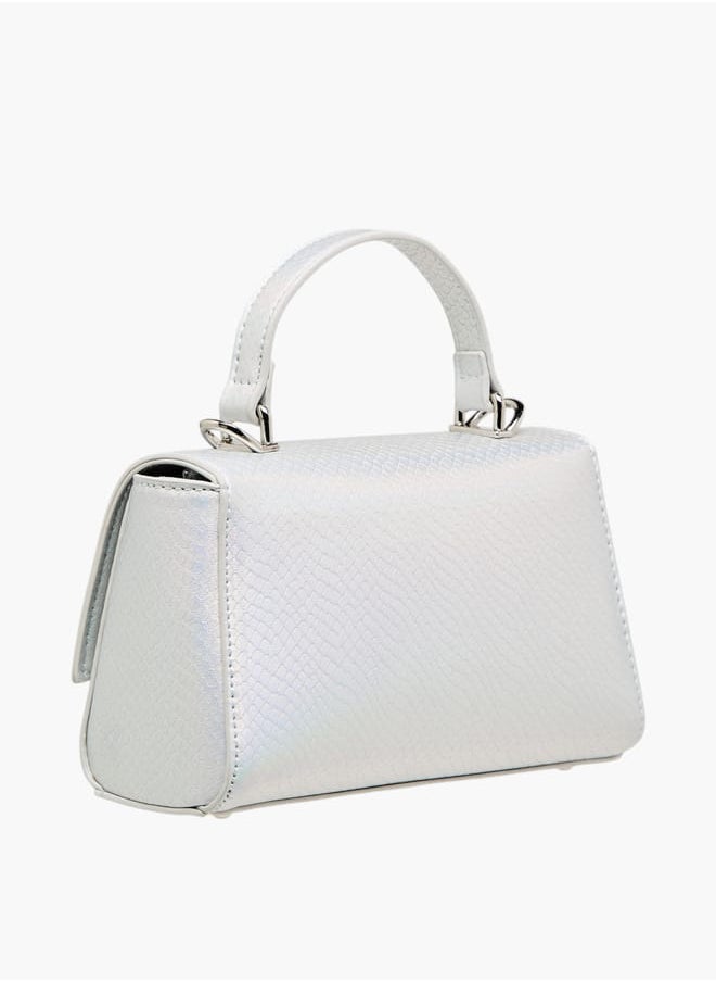 Women Textured Satchel Bag with Grab Handle and Button Closure