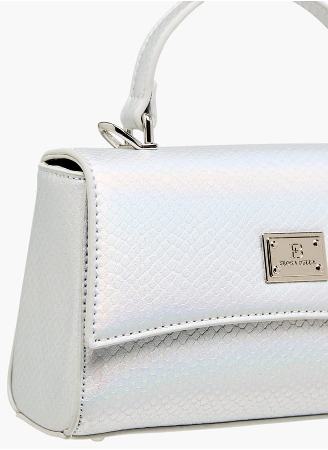 Women Textured Satchel Bag with Grab Handle and Button Closure
